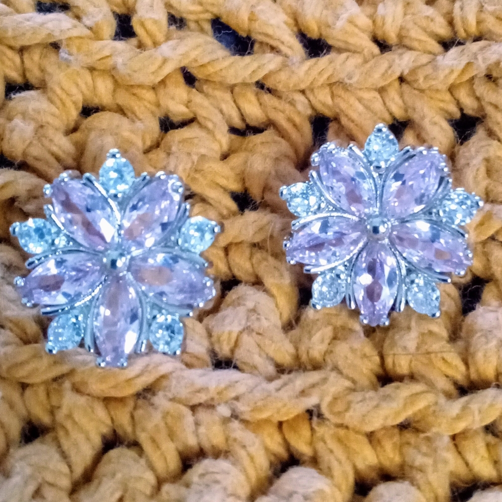 Silver and Pink Snowflake Earrings with Sparkling Design
